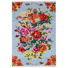 Beautiful New Floral Design Bessarabian Style Flat Kilim Rug, 6ft 6in x 9ft 10in