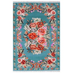 Magnifique tapis Kilim plat de style Bessarabian à motifs floraux neufs, 6 pieds 6 po. x 9 pieds 10 po.
