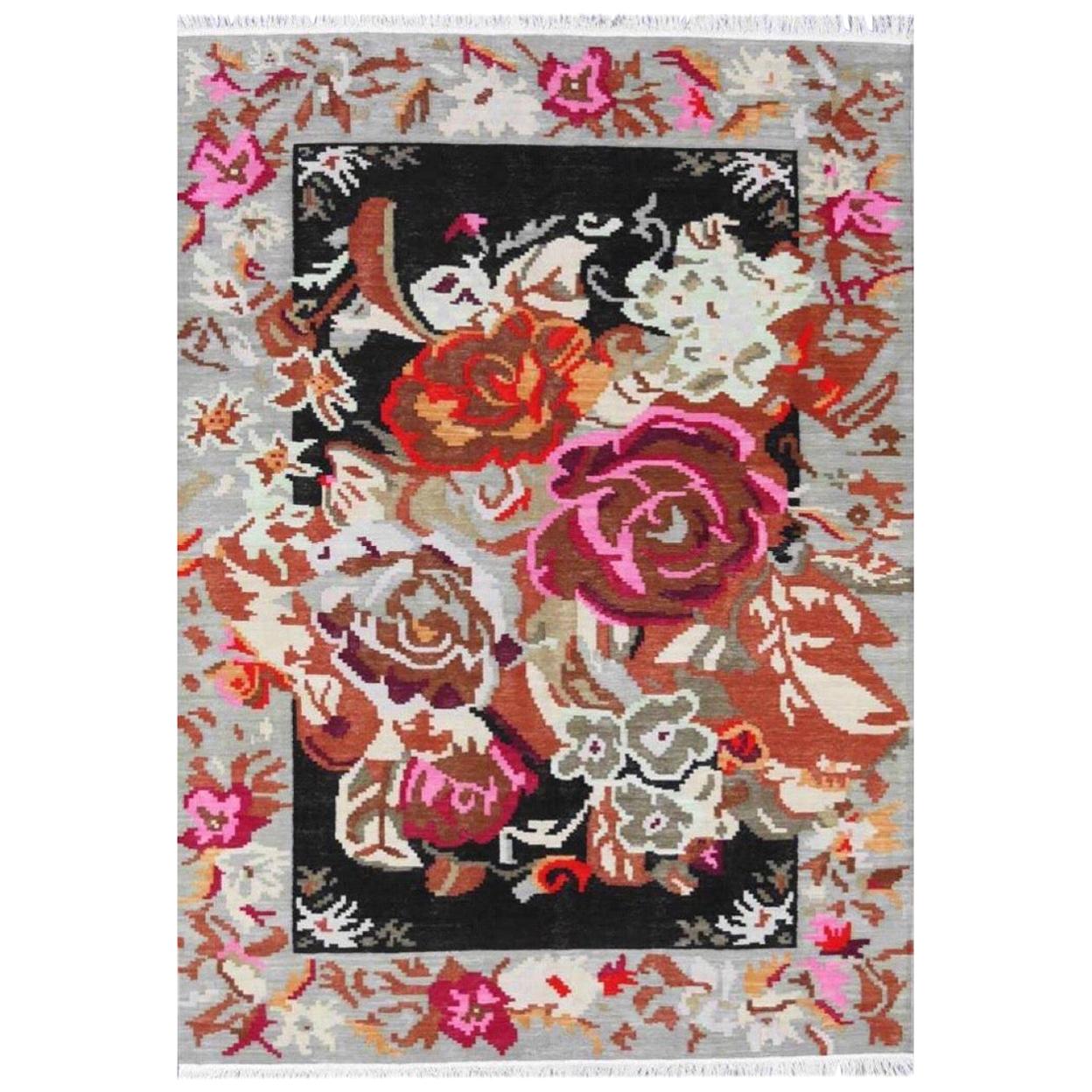 Beautiful New Floral Design Bessarabian Style Flat Kilim Rug