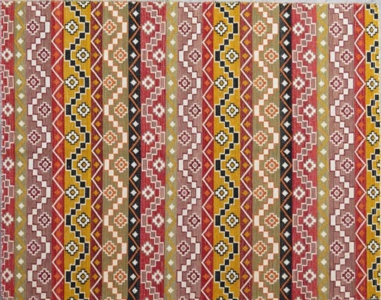Preciosa Alfombra Kilim Plana Nueva Tejida a Mano con Diseño Europeo Secesión de Viena en venta