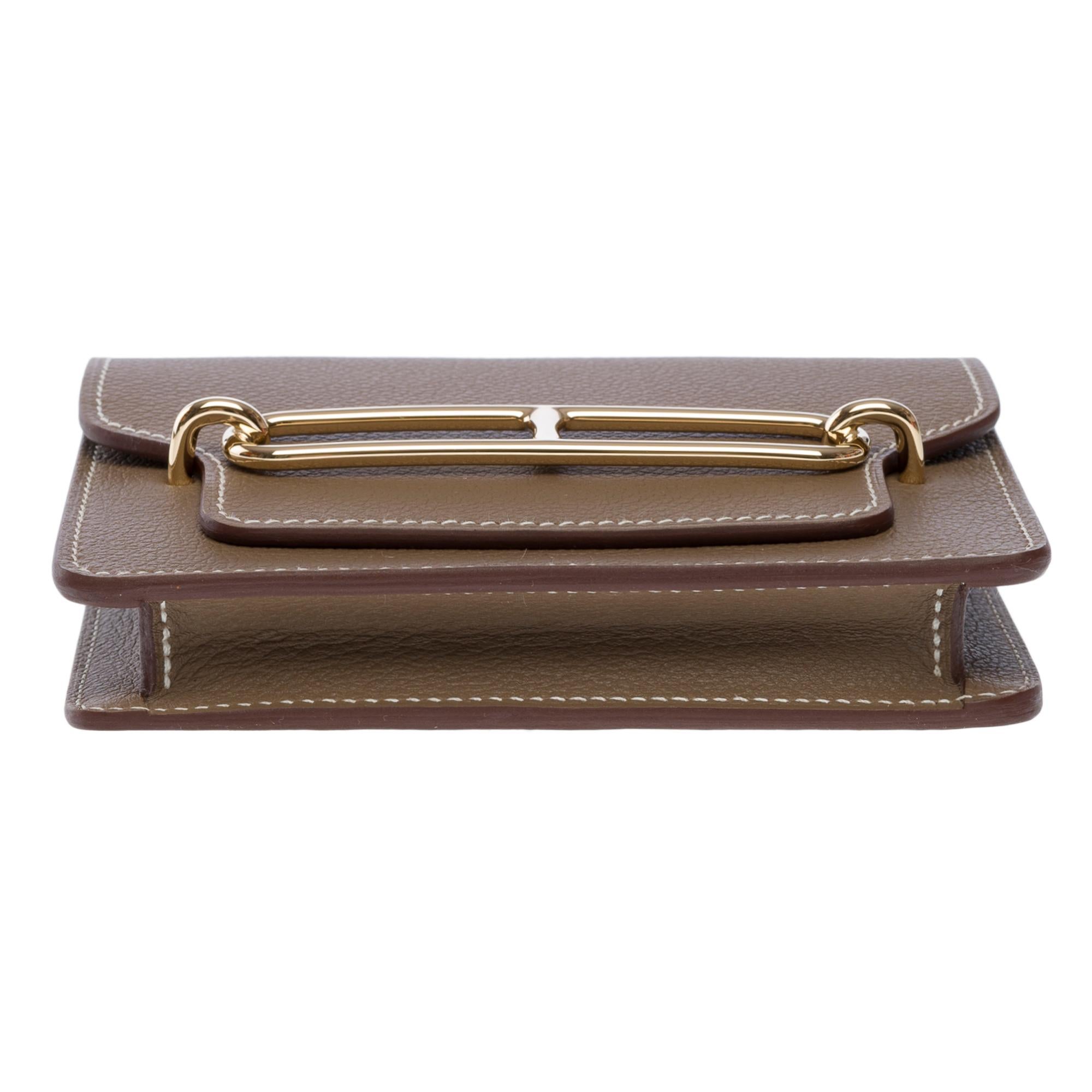 Nuovo bellissimo portafoglio Hermès Roulis Slim Compact in pelle Etoupe Evercolor, GHW in vendita 6