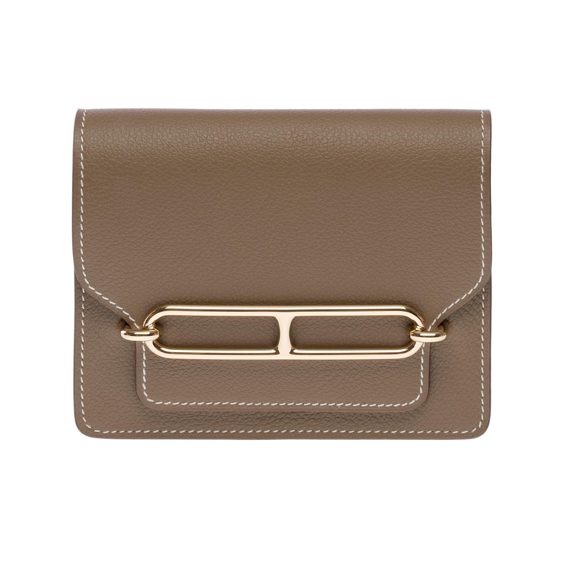 Beautiful New Hermès Roulis Slim Compact Wallet in Etoupe Evercolor leather, GHW In New Condition For Sale In Paris, IDF