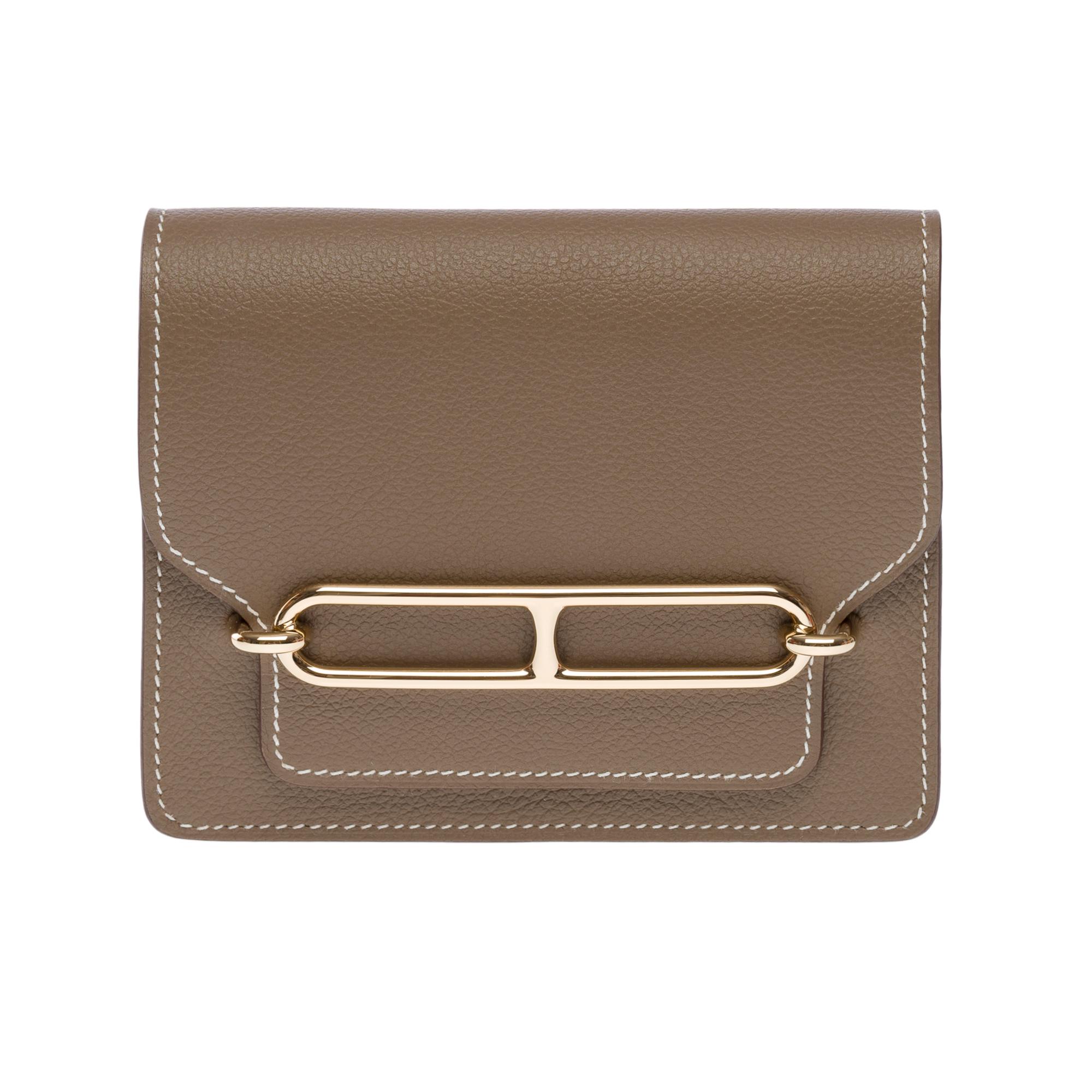 Marrone Nuovo bellissimo portafoglio Hermès Roulis Slim Compact in pelle Etoupe Evercolor, GHW in vendita