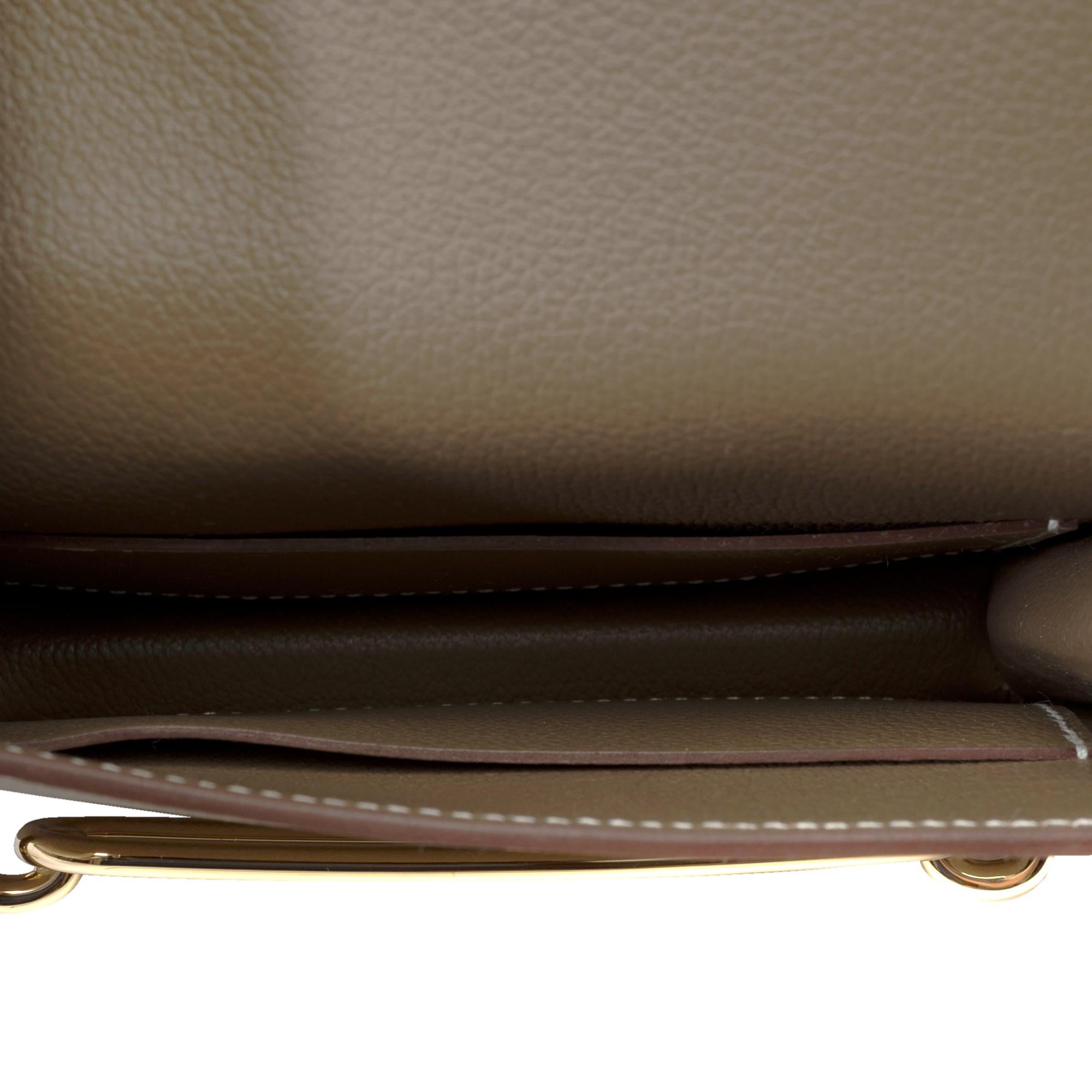 Nuovo bellissimo portafoglio Hermès Roulis Slim Compact in pelle Etoupe Evercolor, GHW in vendita 4