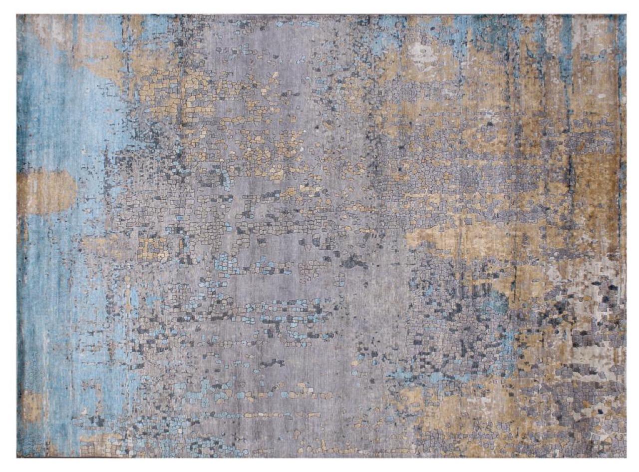 Nice contemporary abstract design rug with beautiful colors, entirely hand knotted with wool and silk velvet on cotton foundation. Measures: 10 x 14 feet.
