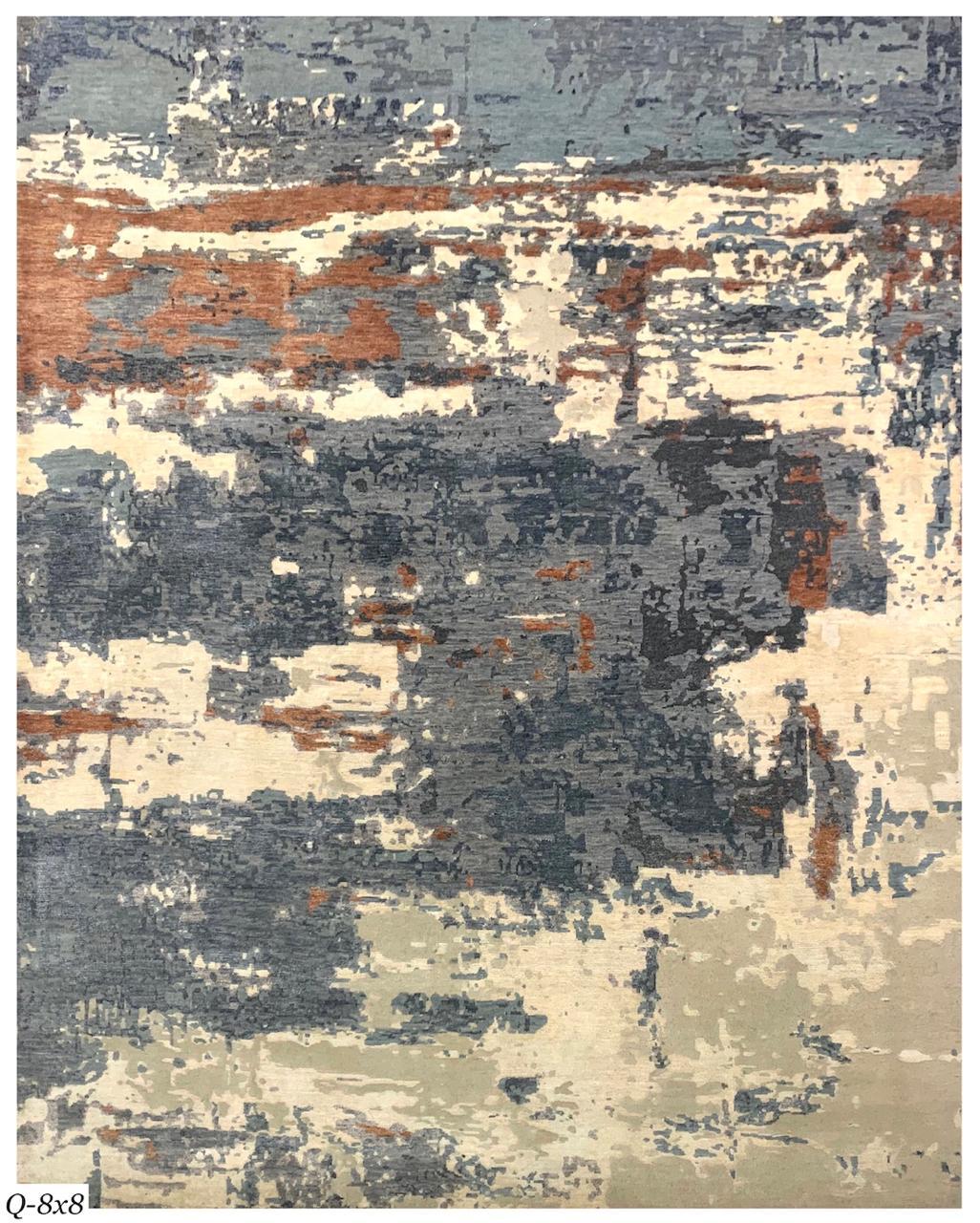 Nice contemporary abstract design rug with beautiful colors, entirely hand knotted with wool velvet on cotton foundation.