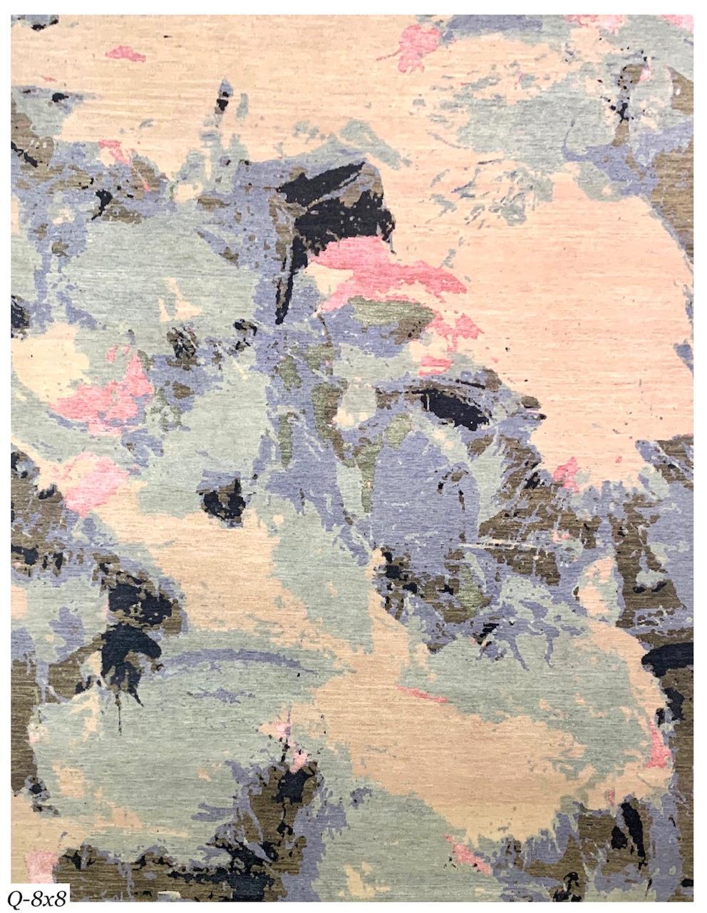 Nice contemporary abstract design rug with beautiful colors, entirely hand knotted with wool velvet on cotton foundation.