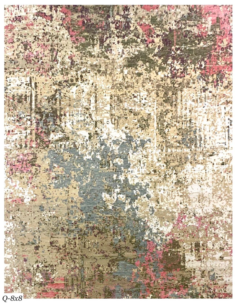 Nice contemporary abstract design rug with beautiful colors, entirely hand knotted with wool velvet on cotton foundation.