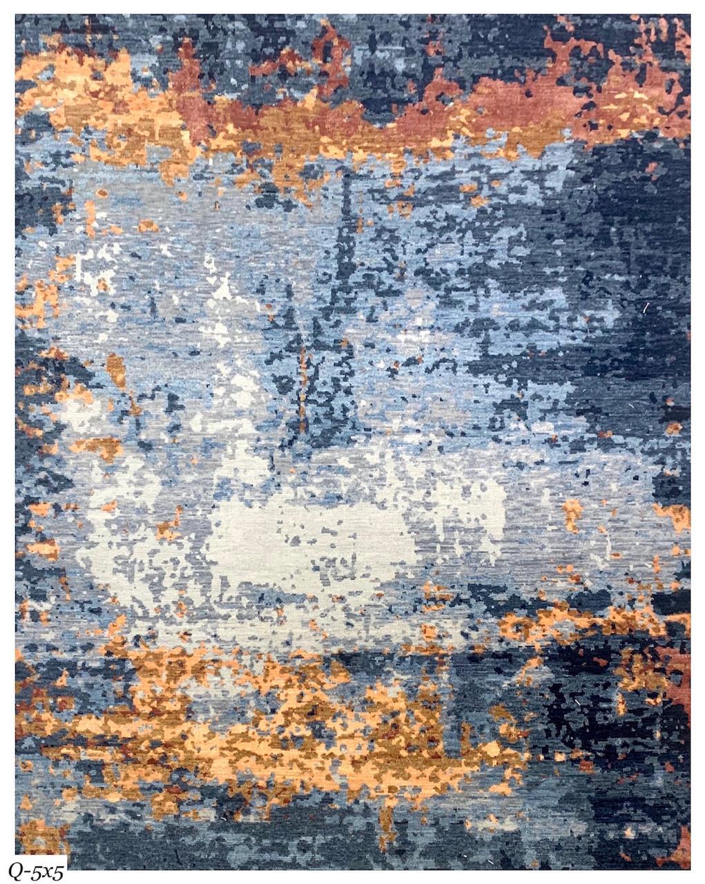 Nice contemporary abstract design rug with beautiful colors, entirely hand knotted with wool velvet on cotton foundation.