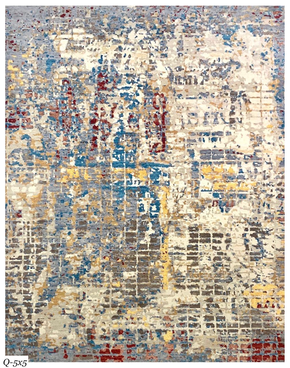 Joli tapis contemporain au design abstrait avec de belles couleurs, entièrement noué à la main avec du velours de laine sur une base de coton.