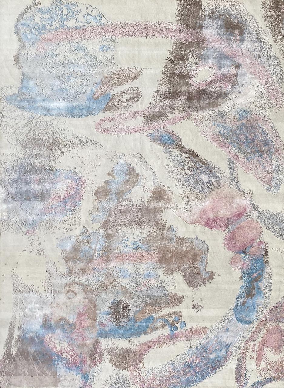 Schönes zeitgenössisches abstraktes Design Teppich mit schönen Farben, komplett handgeknüpft mit Wolle und Seide Samt auf Baumwolle Grundlage.