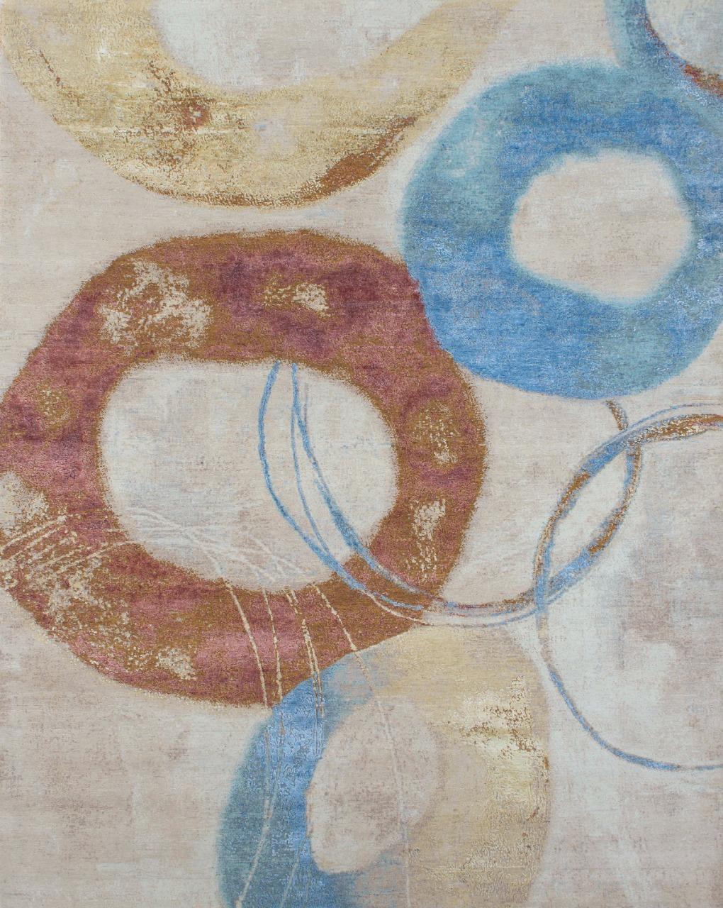 Introducing a stunning contemporary rug, a wonderful piece with modern abstract design, this rug boasts pretty colors. Crafted with precision, and is entirely hand-knotted using a blend of sumptuous wool and silk velvet on cotton foundation. Elevate