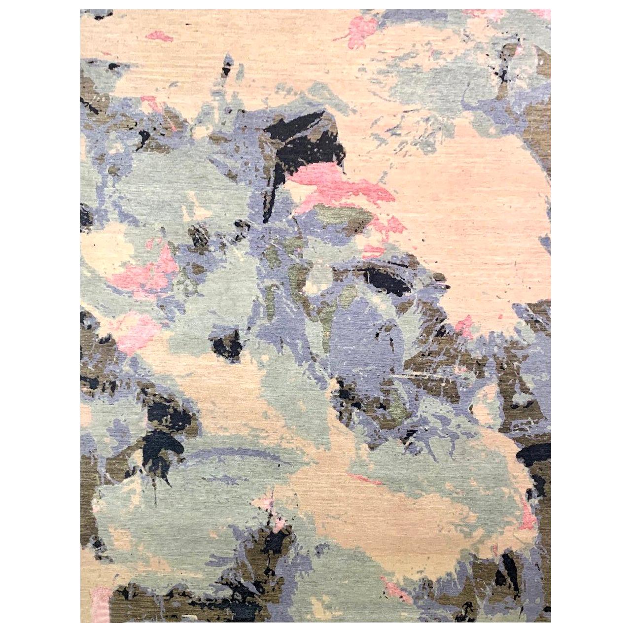 Beautiful New Modern Hand Knotted, Abstract Design Rug For Sale