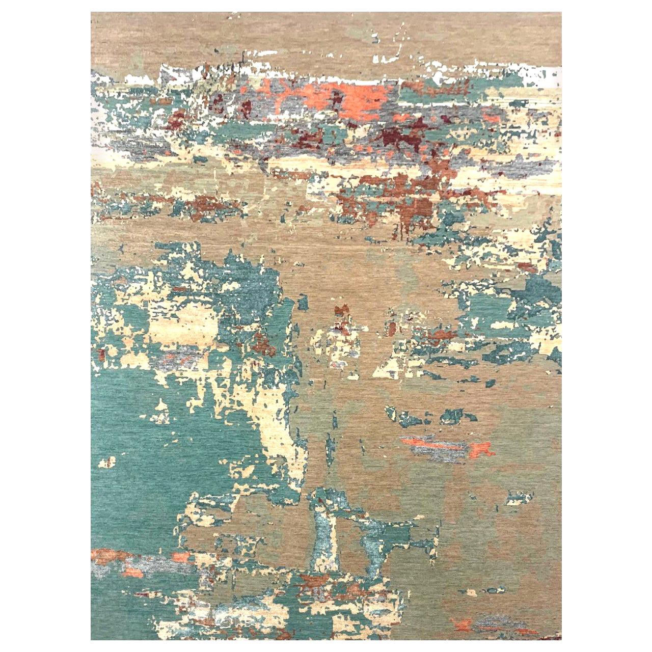 Beautiful New Modern Hand Knotted, Abstract Design Rug For Sale