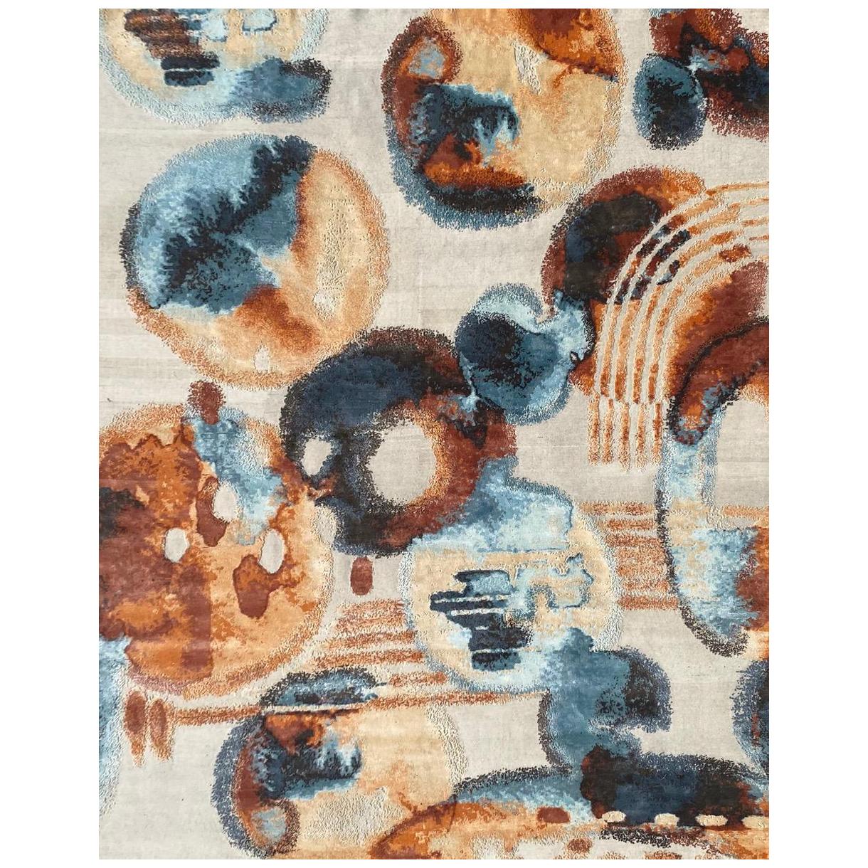 Magnifique tapis moderne noué à la main, de conception abstraite en vente