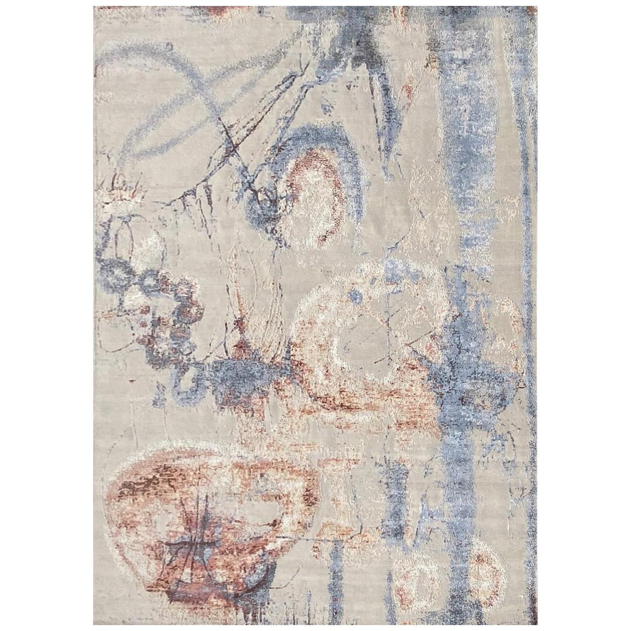 Beautiful New Modern Hand Knotted, Abstract Design Rug For Sale