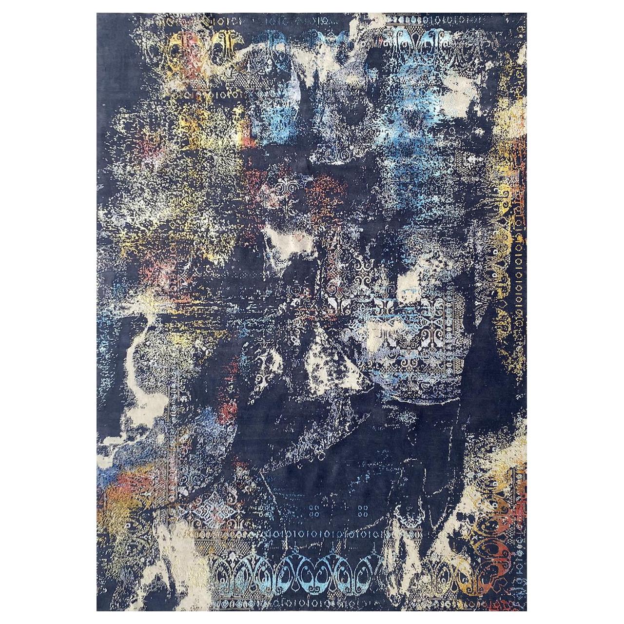 Beautiful New Modern Hand Knotted, Abstract Design Rug For Sale