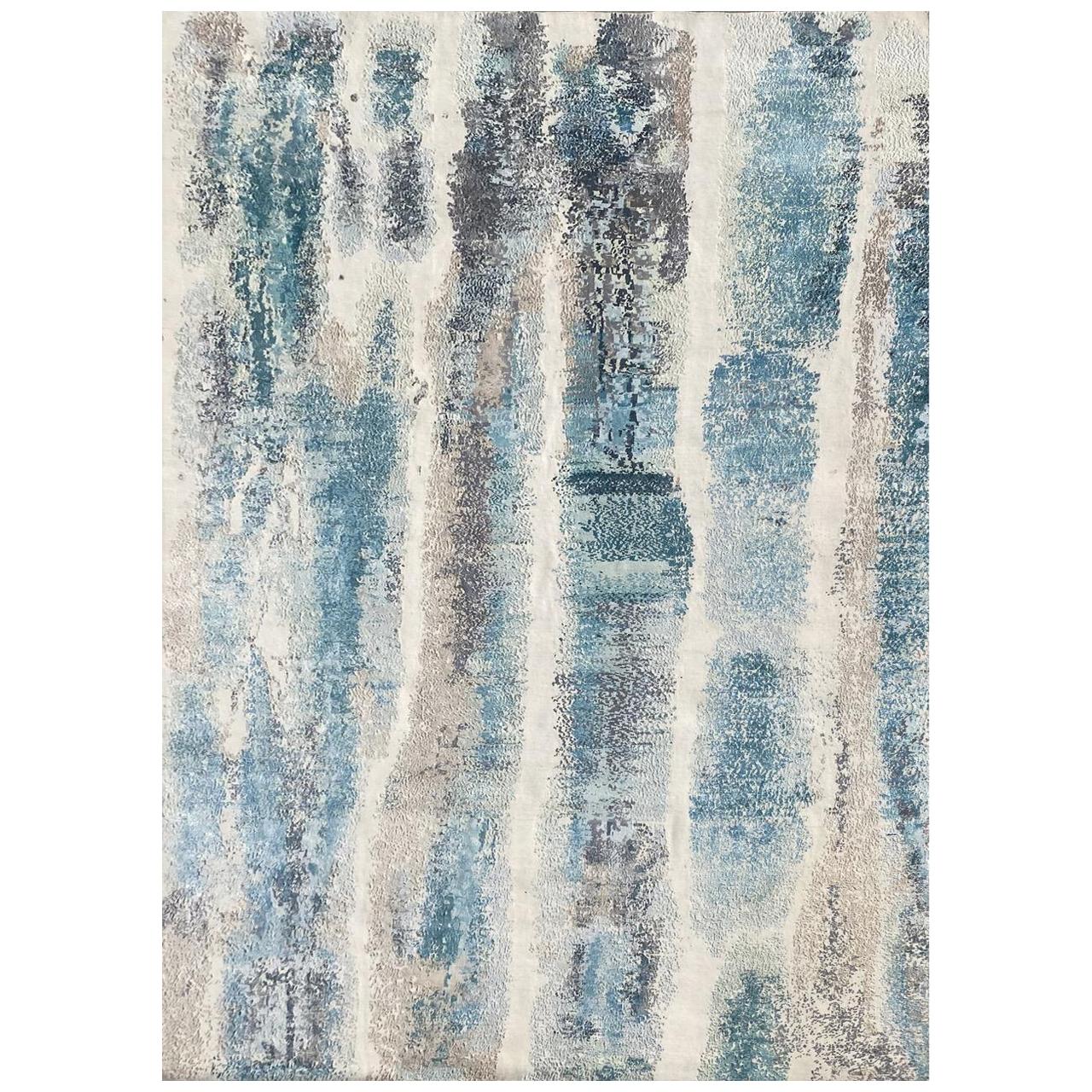 Beautiful New Modern Hand Knotted, Abstract Design Rug For Sale