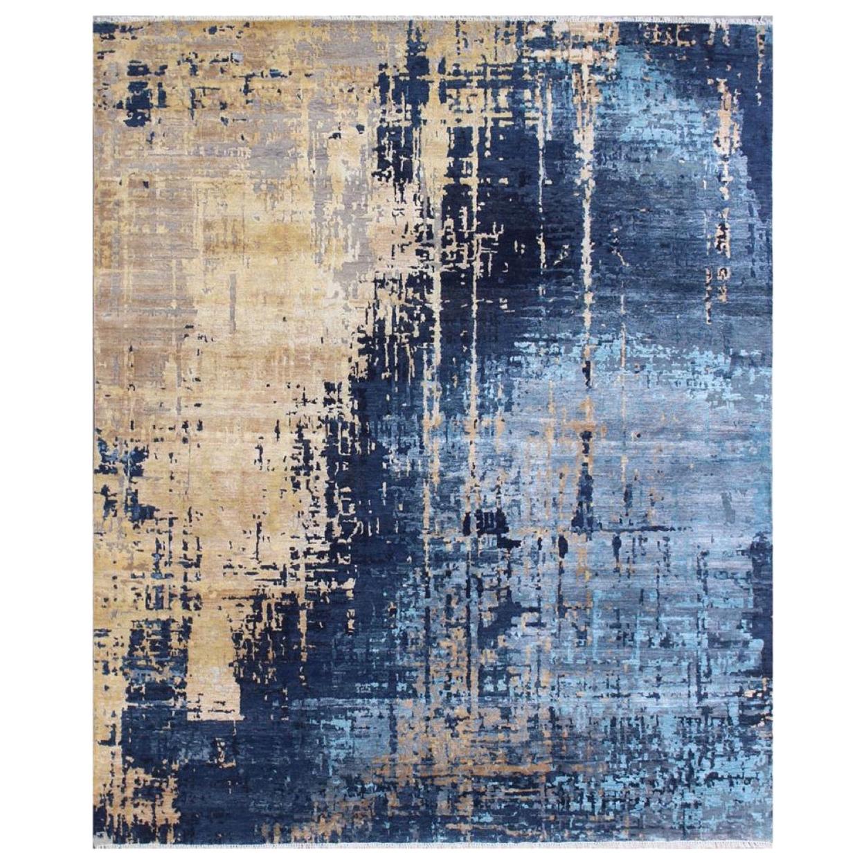 Beautiful New Modern Hand Knotted, Abstract Design Rug For Sale