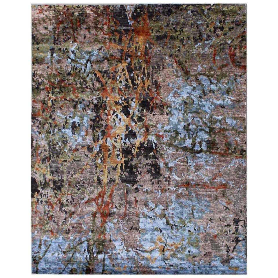 Supersonic Organic Shaped Hand Knotted Silk and Wool Moss Textured Rug ...