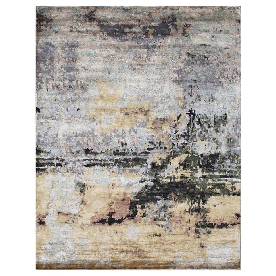 Supersonic Organic Shaped Hand Knotted Silk and Wool Moss Textured Rug ...
