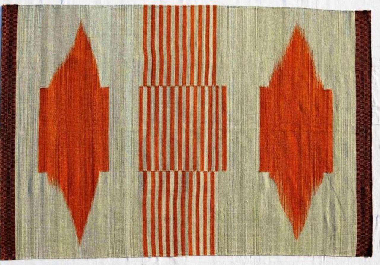Nice new Kilim with beautiful tribal design of Turkish Kilims and nice colors, entirely handwoven with wool on cotton foundation.