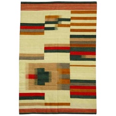 Magnifique tapis Kilim tissé à la main au design tribal, neuf  Taille : 6 pieds 6 po. x 9 pieds 10 po.