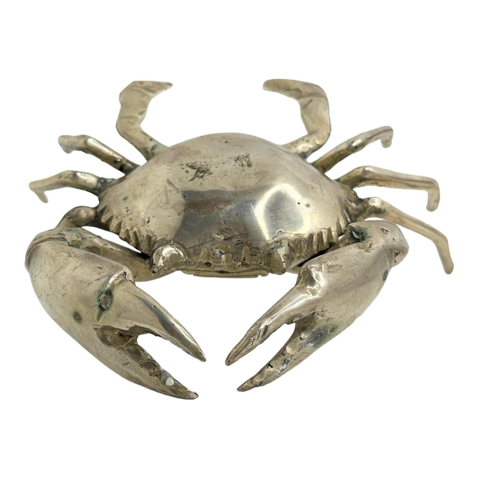 beautiful Nickel Crab Sculpture Figure Statue Metal, Vintage, Italy, 1980s For Sale 3