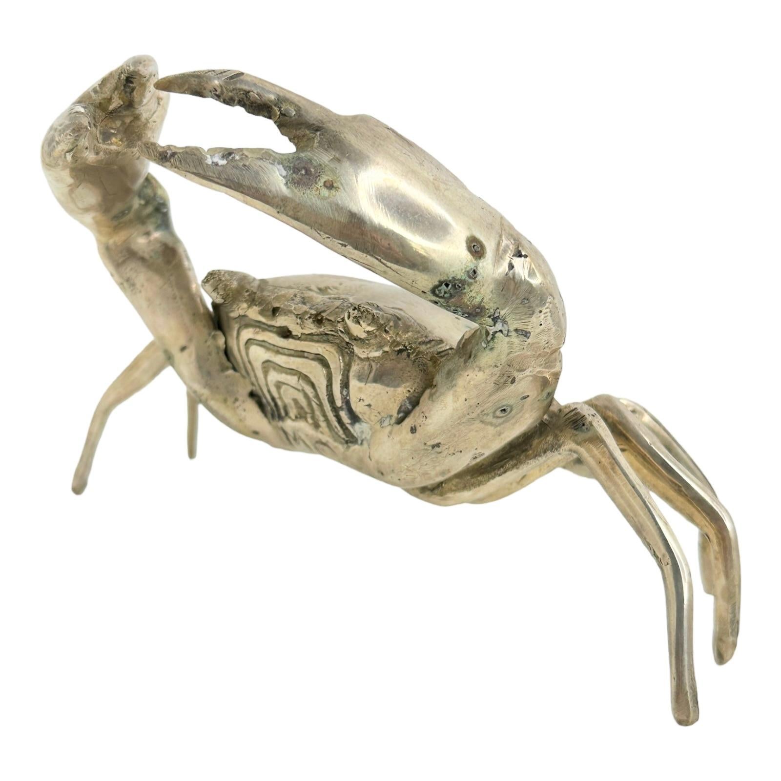 Mid-Century Modern Belle sculpture de crabe en nickel Statue en métal, vintage, Italie, années 1980 en vente