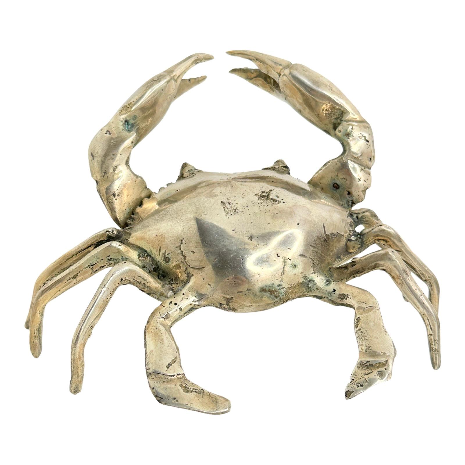 Hand-Crafted beautiful Nickel Crab Sculpture Figure Statue Metal, Vintage, Italy, 1980s For Sale