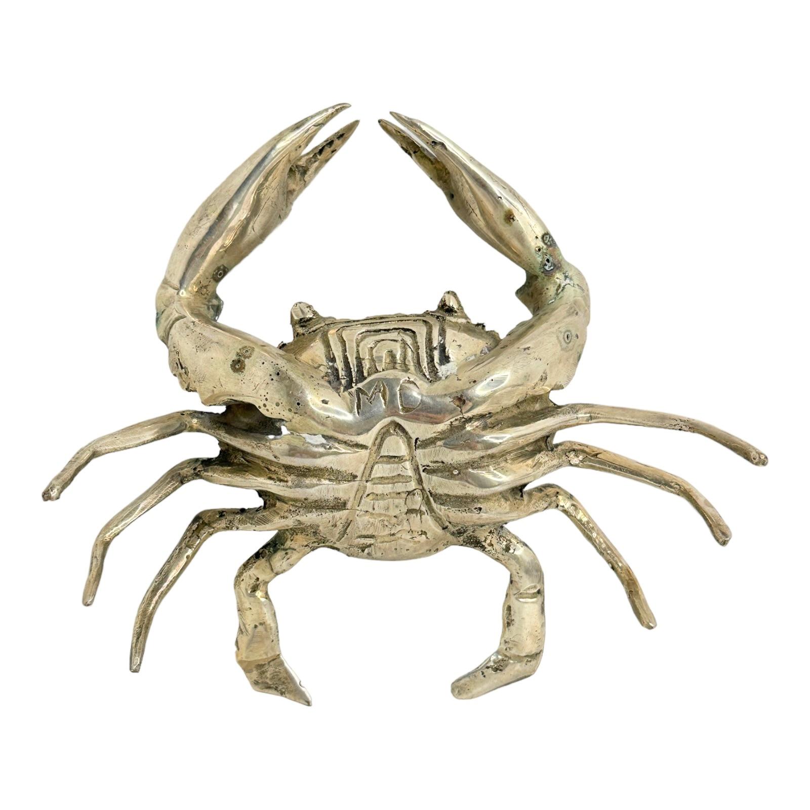 Late 20th Century beautiful Nickel Crab Sculpture Figure Statue Metal, Vintage, Italy, 1980s For Sale