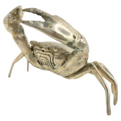 Belle sculpture de crabe en nickel Statue en métal, vintage, Italie, années 1980