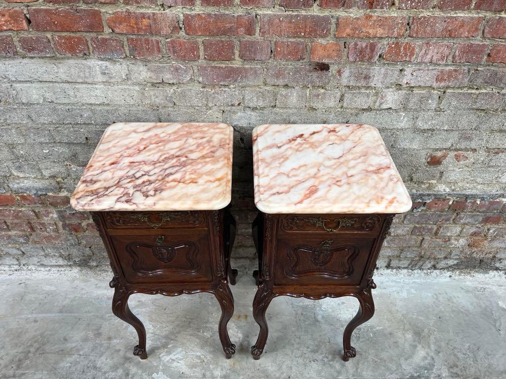 French Beautiful night stands with pink marble  For Sale