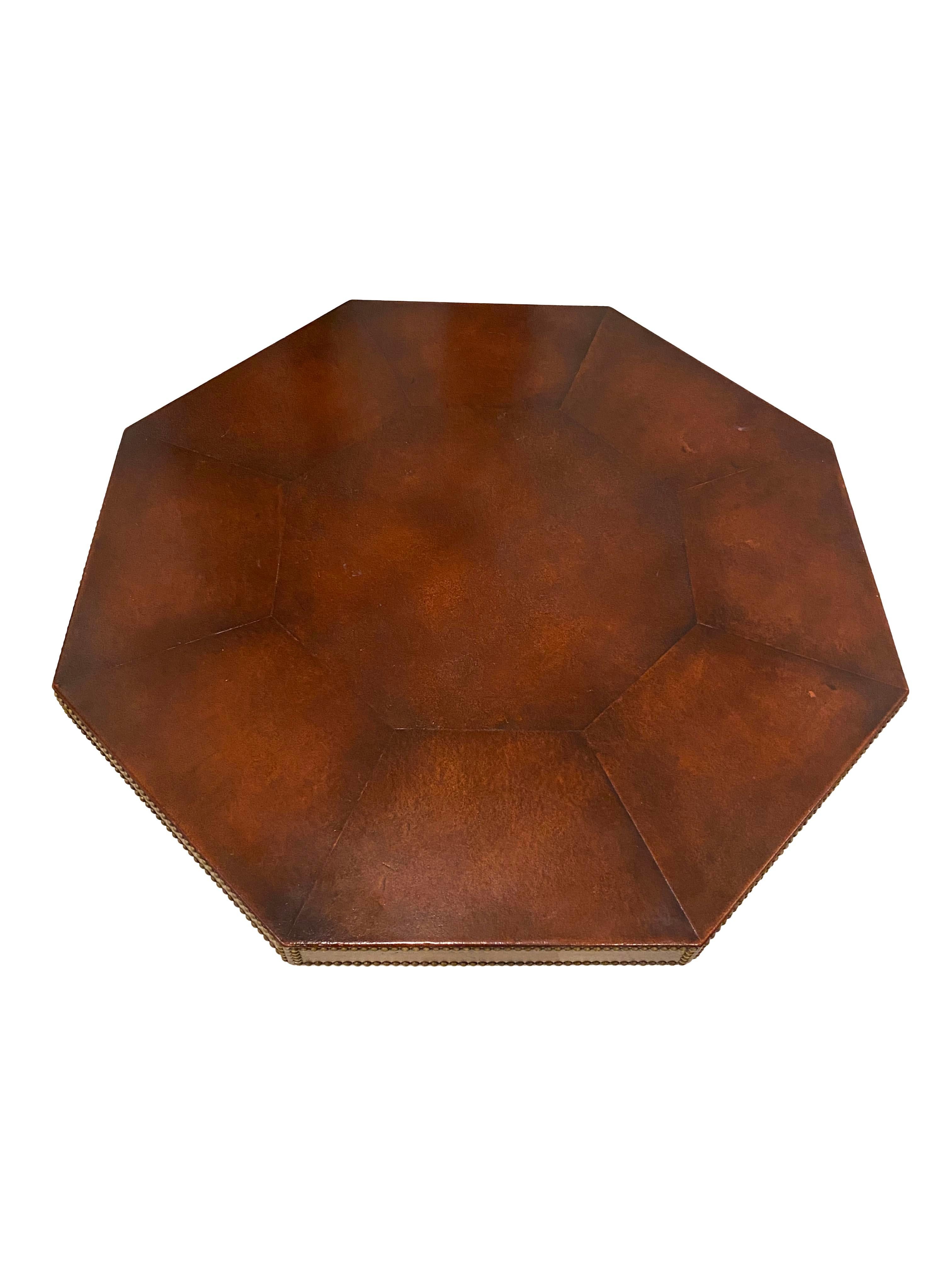 Argentine Beautiful Octagonal Leather Game Table For Sale