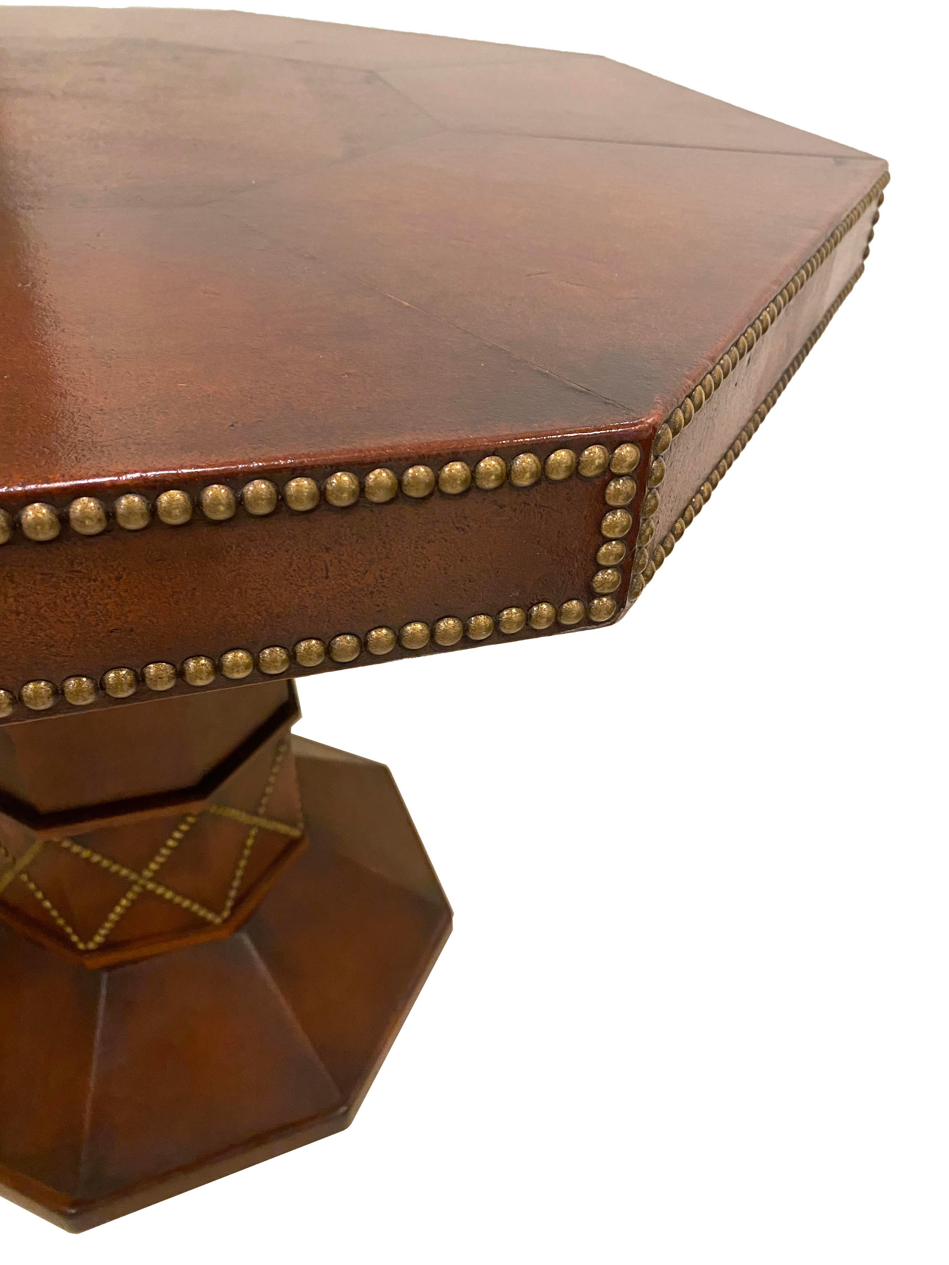 20th Century Beautiful Octagonal Leather Game Table For Sale