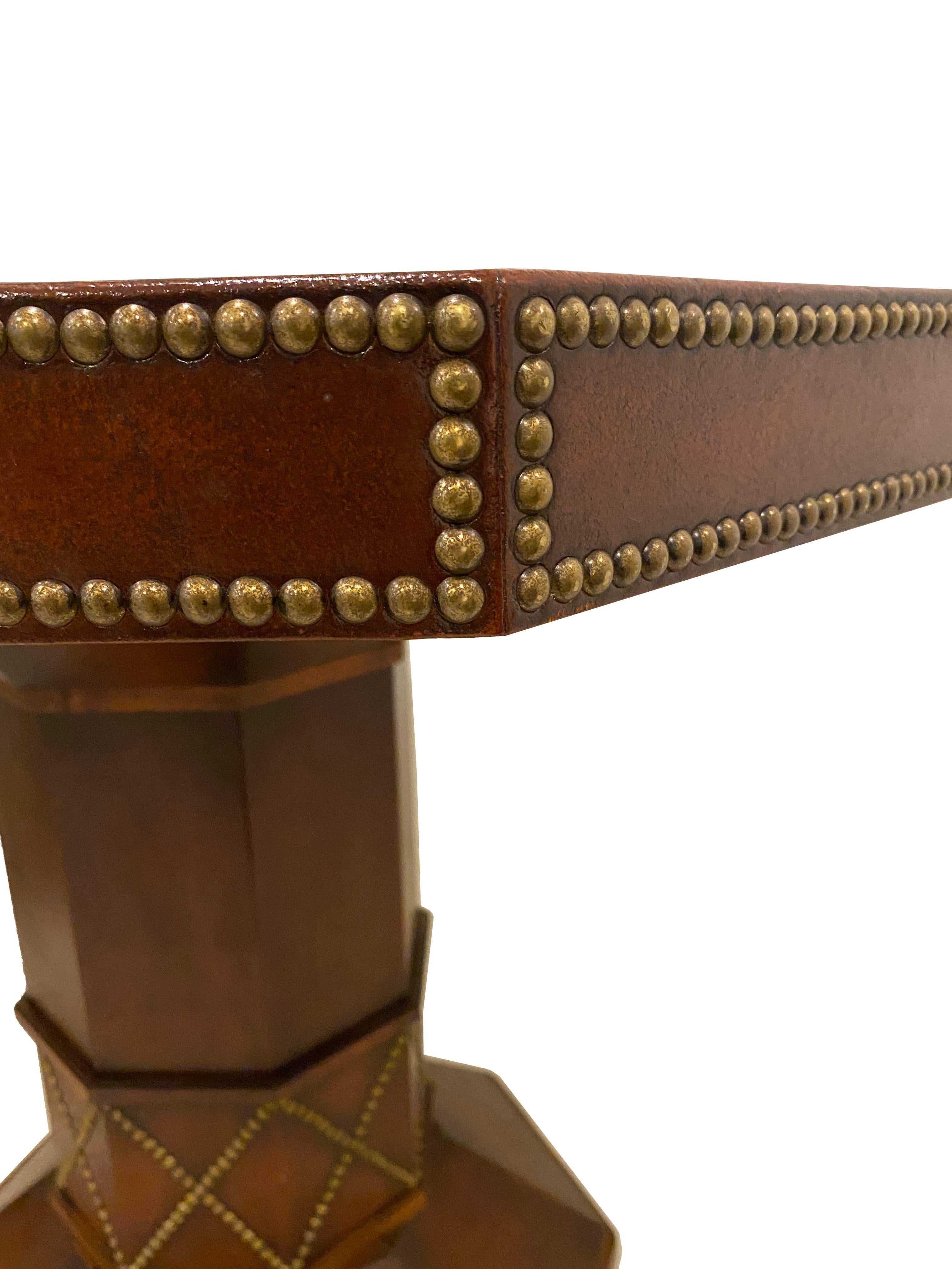 Beautiful Octagonal Leather Game Table For Sale 2
