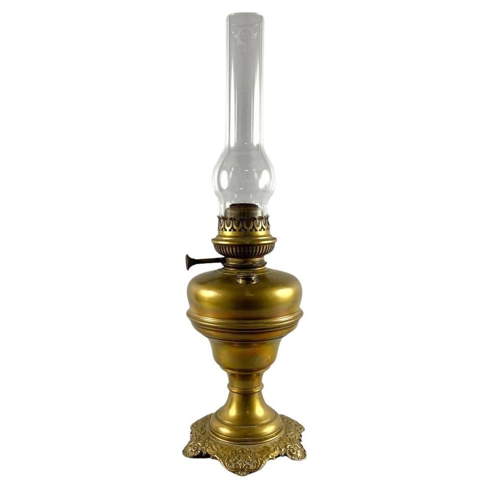 Beautiful Oil Lamp Lempereur & Bernard, Belgium  Vintage Oil Lamp In Brass For Sale