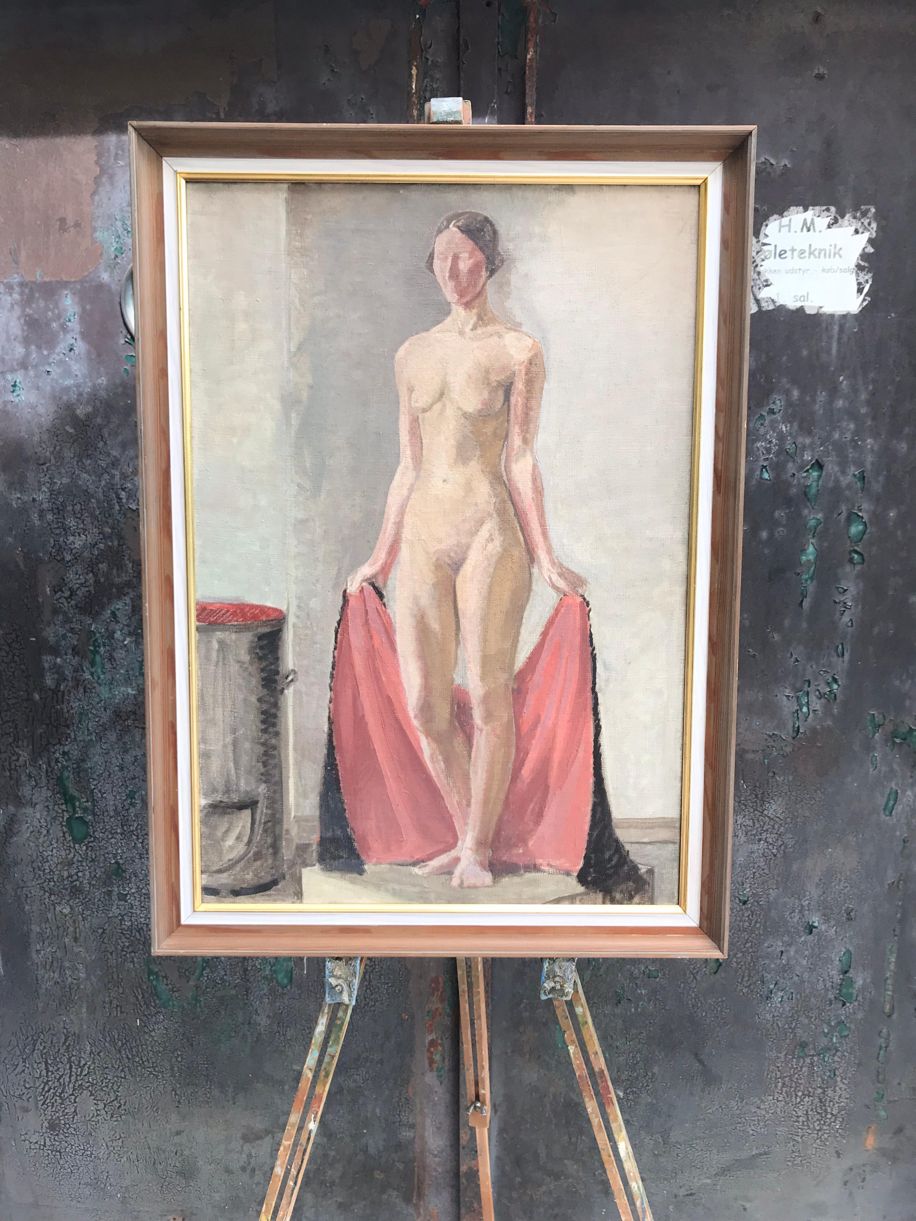 Beautiful Oil on Canvas of a Naked Standing Lady by Knud Appel 2