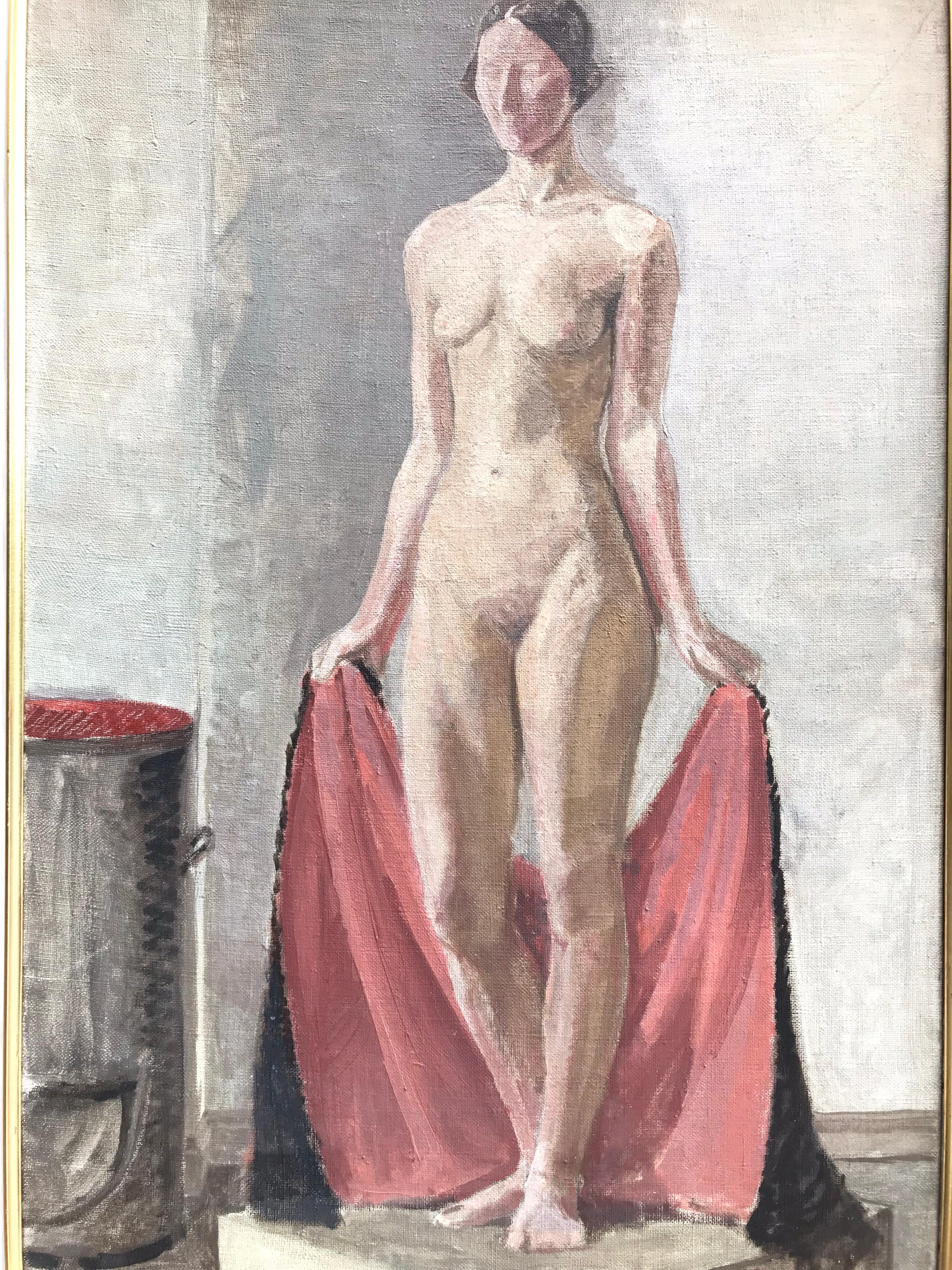 Danish Beautiful Oil on Canvas of a Naked Standing Lady by Knud Appel
