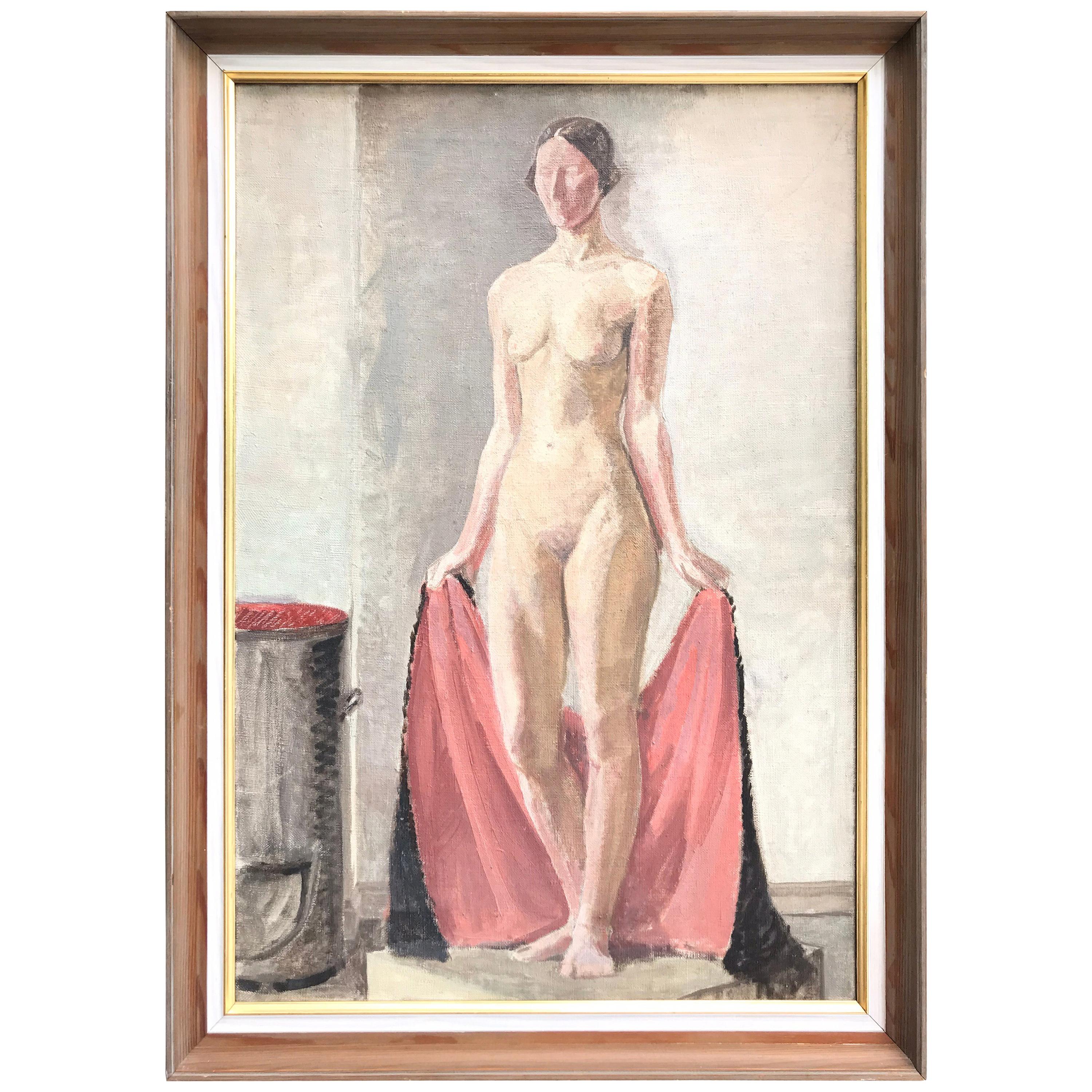 Beautiful Oil on Canvas of a Naked Standing Lady by Knud Appel