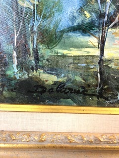 Precioso óleo sobre lienzo de Paisaje portuario de Lucien Delarue