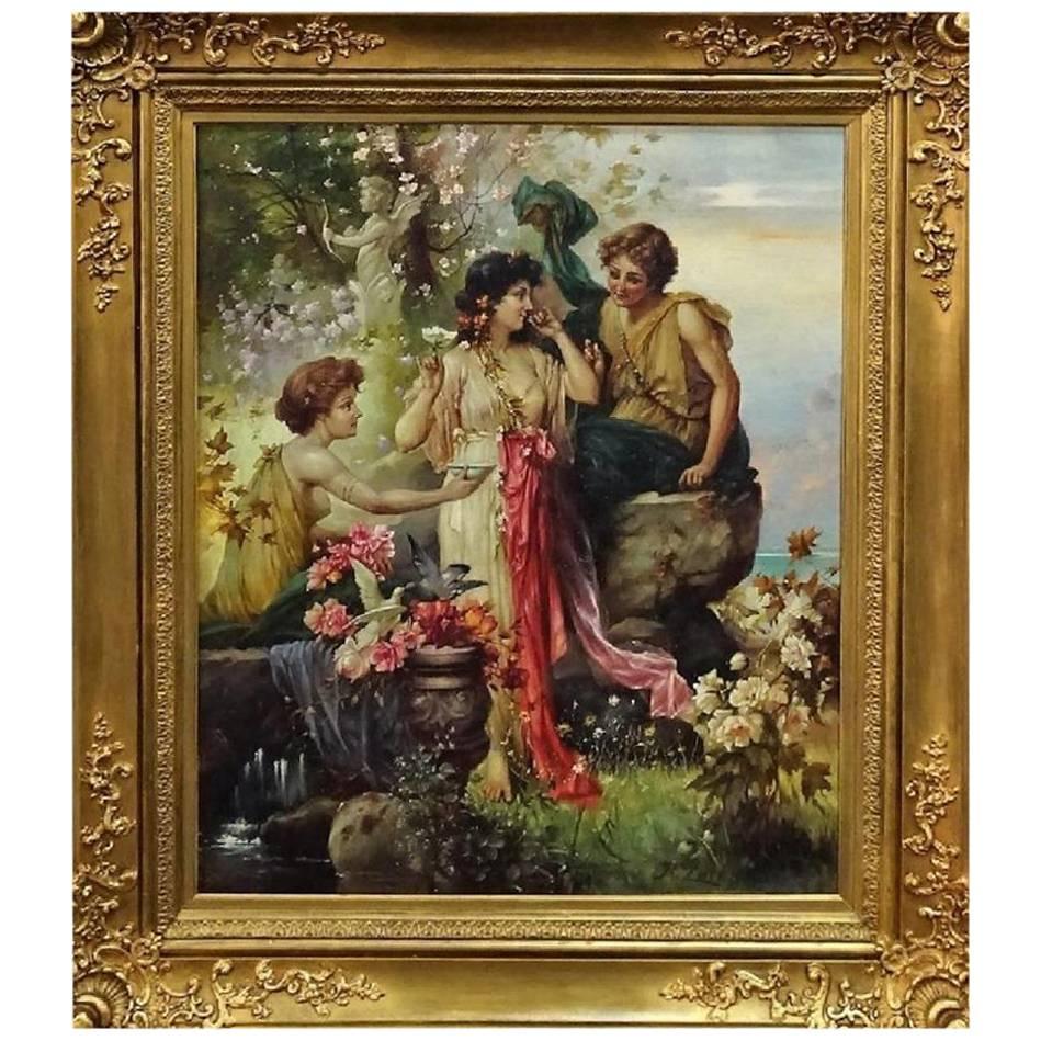 Beautiful Oil on Canvas "the Offering" by Hans Zatzka For Sale