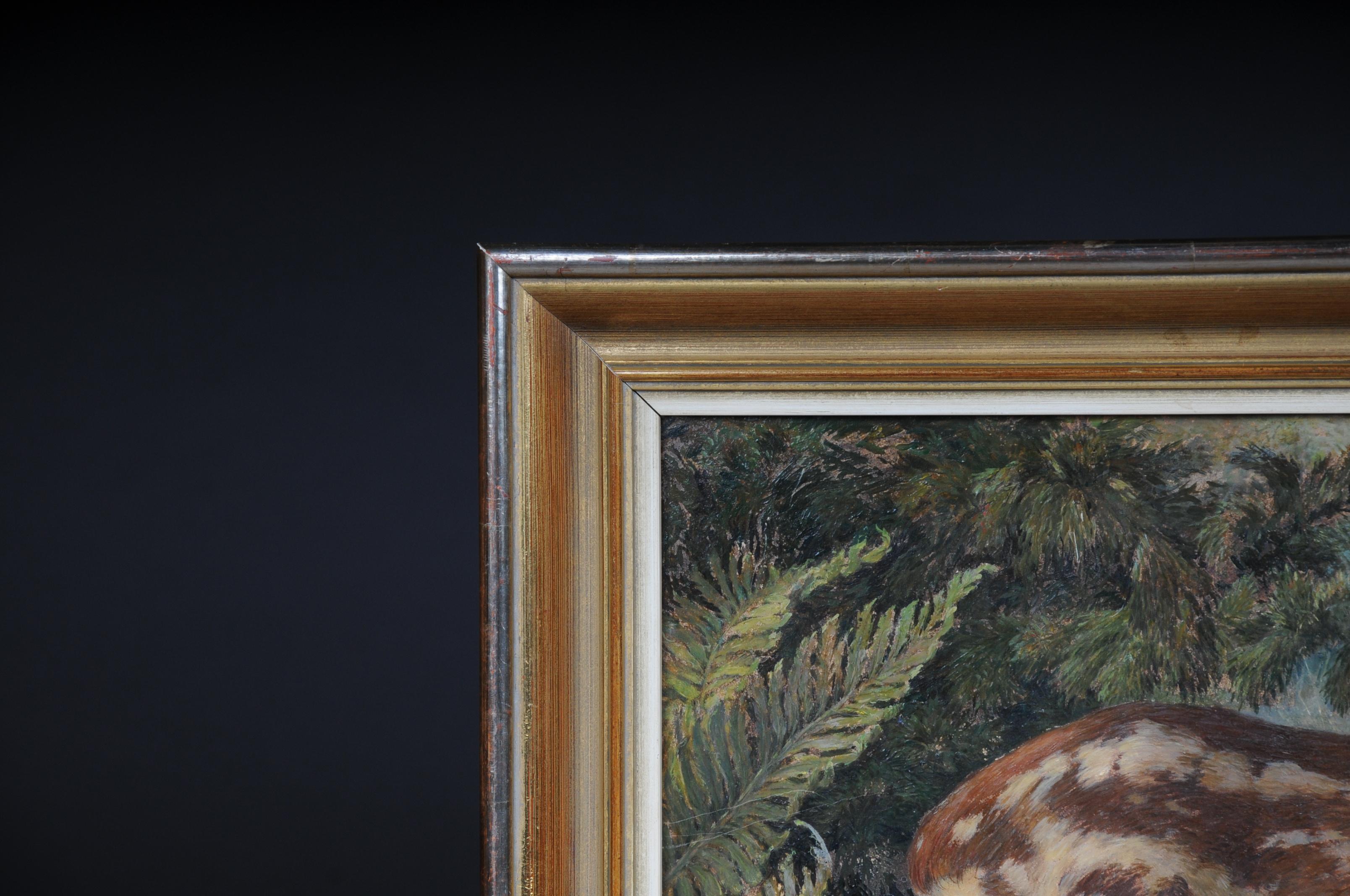 Belle peinture à l'huile fauve, signée K. ROQUETTE 20ème siècle.

Peinture fine, huile sur carton. Représentation d'un faon dans la forêt. Avec cadre en bois. Signé en bas à gauche
Peinture des années 1950 environ

(S-245).