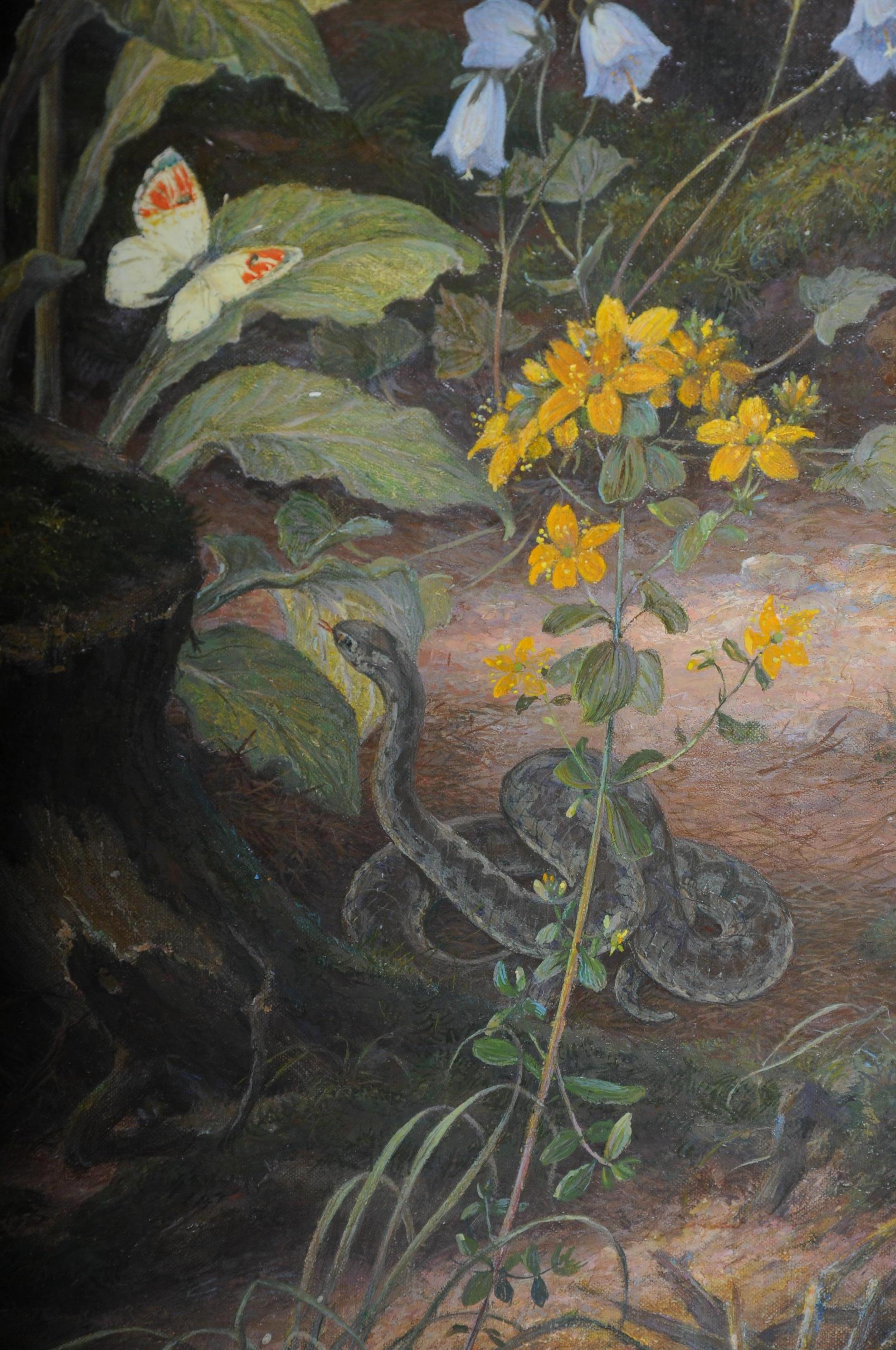 Bois Belle peinture à l'huile de faon, signée K. ROQUETTE 20ème siècle en vente