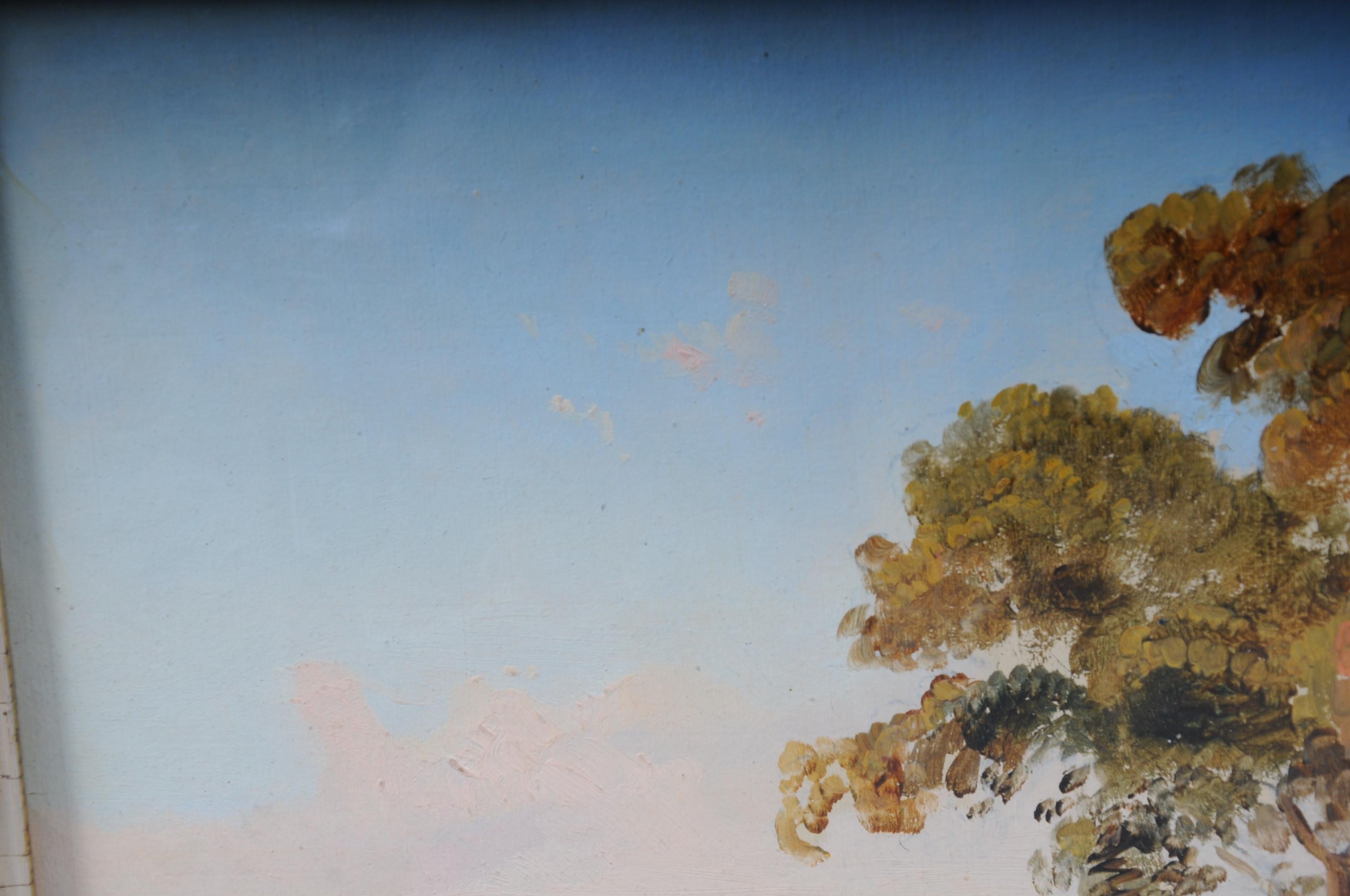 Canvas Beautiful Oil Painting Landscape Idyll by Carl G. Wegener Potsdam For Sale