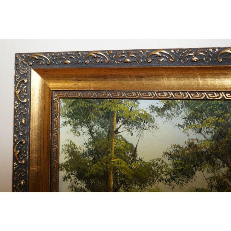 Beautiful Oil Painting of a Green Forest on Gold Ornate Frame by C. Sander In Good Condition In Pulborough, GB