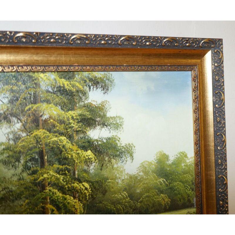 20th Century Beautiful Oil Painting of a Green Forest on Gold Ornate Frame by C. Sander