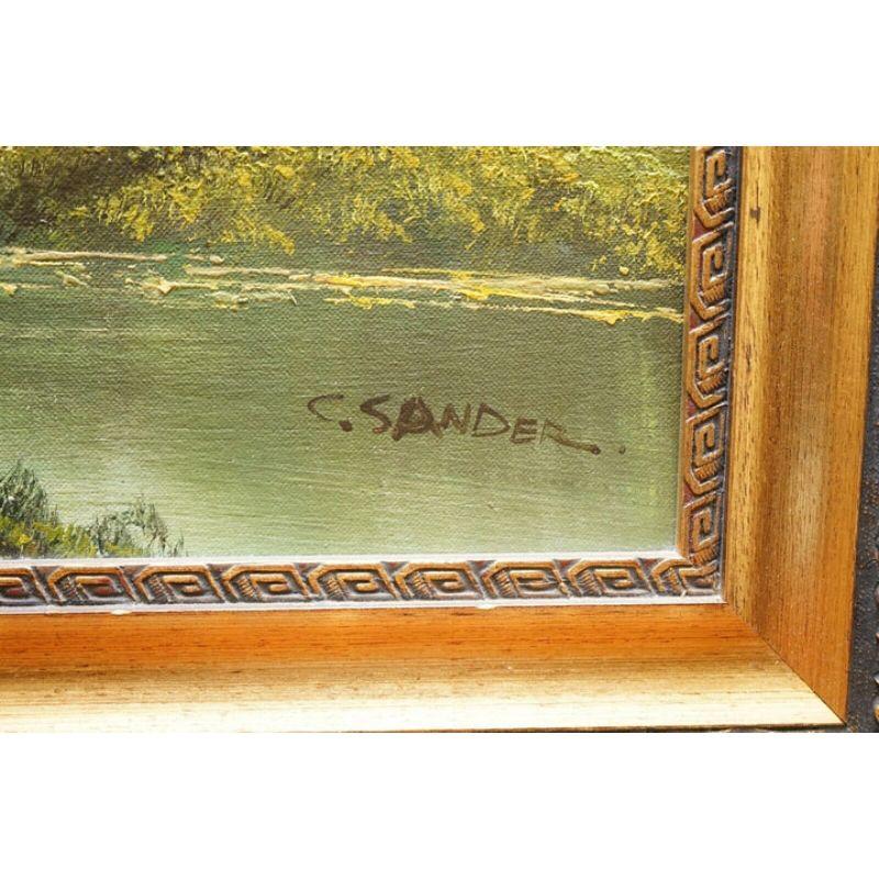 Beautiful Oil Painting of a Green Forest on Gold Ornate Frame by C. Sander 1