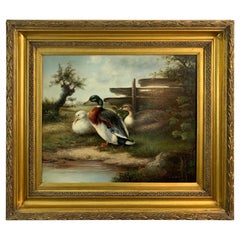 Beautiful Oil Painting of Ducks in Bucolic Landscape
