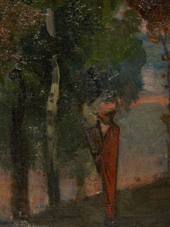 Beautiful small oil painting of a figure near a tree. Wonder palate.
  